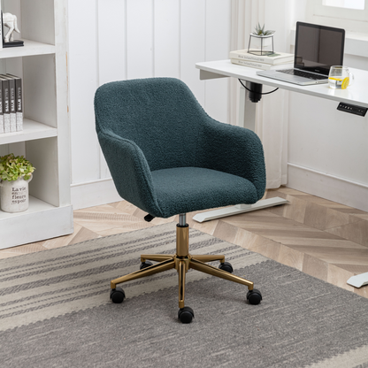 360° Revolving Modern Design Velvet Home and Office Chair with Metal Legs- Green_1
