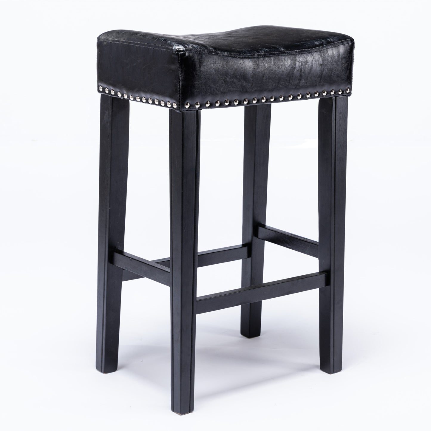 2 pcs 29" Backless Faux Leather Kitchen Counter Soft Sitting Stool Island Chair- Black_2