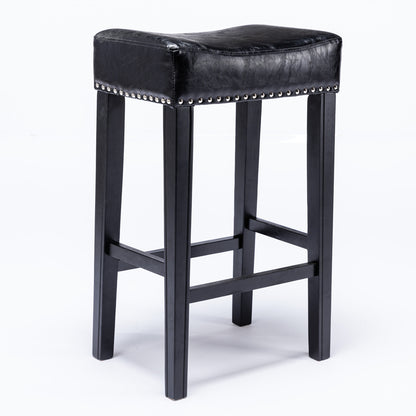 2 pcs 29" Backless Faux Leather Kitchen Counter Soft Sitting Stool Island Chair- Black_2