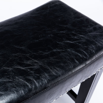 2 pcs 29" Backless Faux Leather Kitchen Counter Soft Sitting Stool Island Chair- Black_8