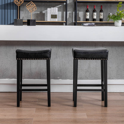 2 pcs 29" Backless Faux Leather Kitchen Counter Soft Sitting Stool Island Chair- Black_9