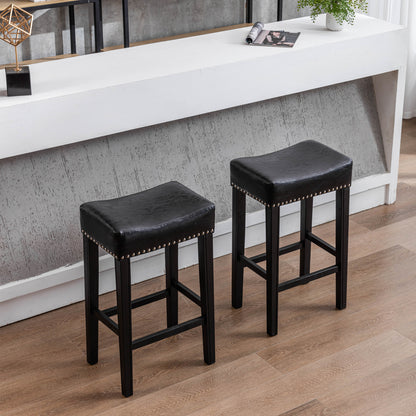 2 pcs 29" Backless Faux Leather Kitchen Counter Soft Sitting Stool Island Chair- Black_0