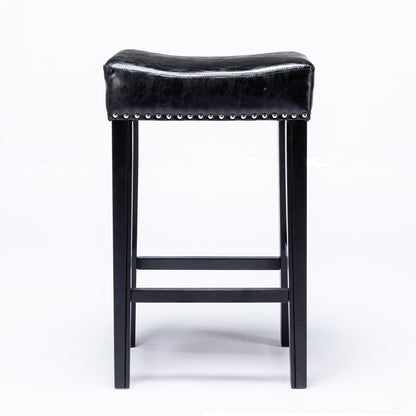 2 pcs 29" Backless Faux Leather Kitchen Counter Soft Sitting Stool Island Chair- Black_4