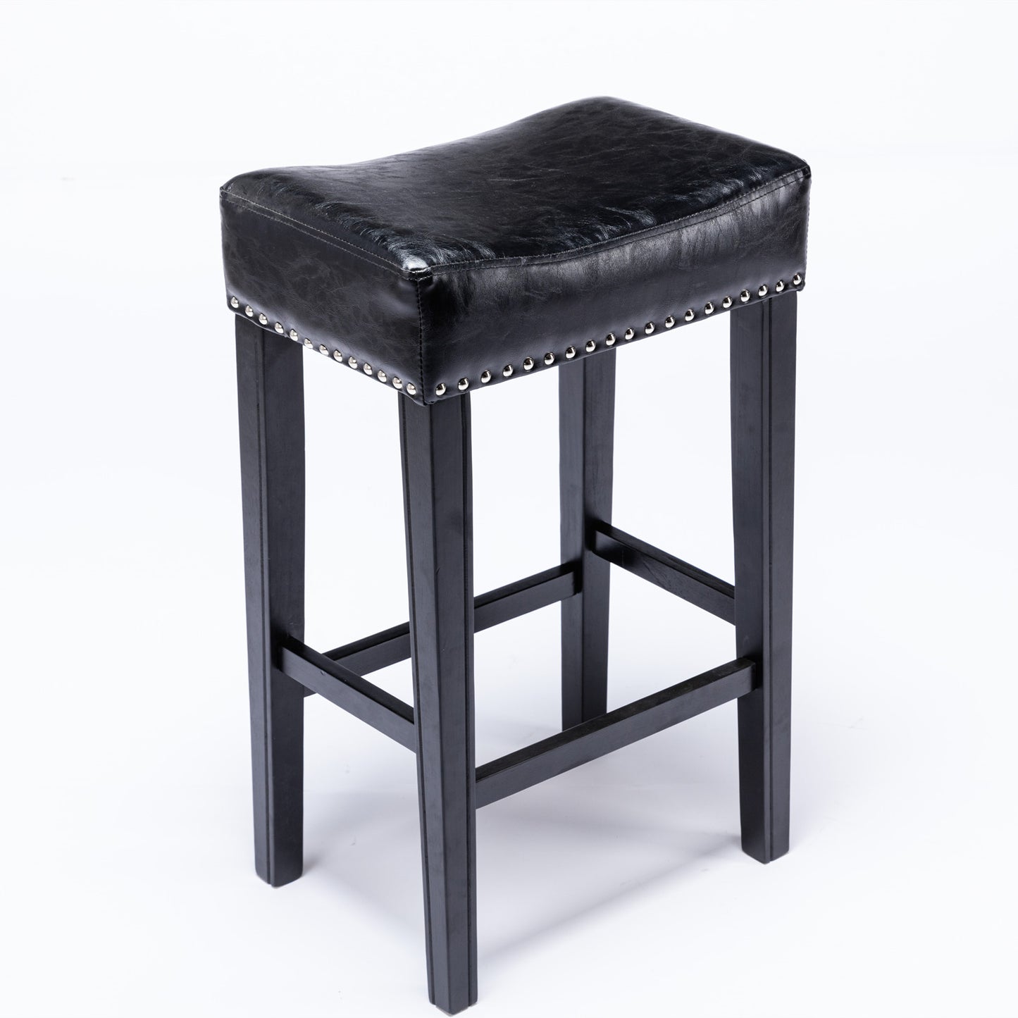 2 pcs 29" Backless Faux Leather Kitchen Counter Soft Sitting Stool Island Chair- Black_3
