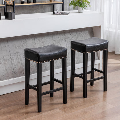 2 pcs 29" Backless Faux Leather Kitchen Counter Soft Sitting Stool Island Chair- Black_1
