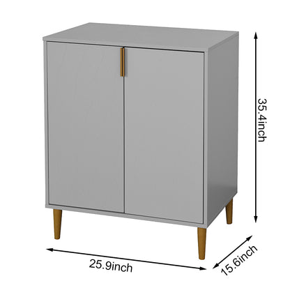 2 Doors Wooden Living Room Console Table  with Carved Door Panel- Gray_3