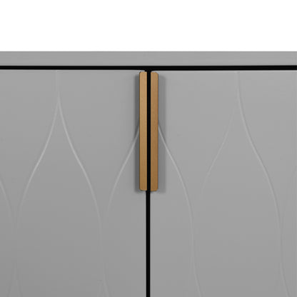 2 Doors Wooden Living Room Console Table  with Carved Door Panel- Gray_5