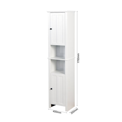 6 Shelves Slim Bathroom Floor Storage and Organizer with 2 Doors- White_12