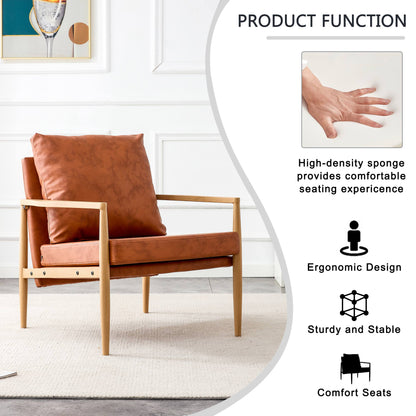 Comfortable Ergonomic Single Faux Leather Home Accent Lounge Side Chair- Brown_19
