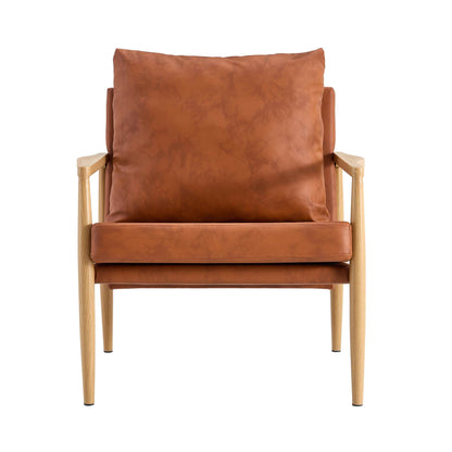 Comfortable Ergonomic Single Faux Leather Home Accent Lounge Side Chair- Brown_15