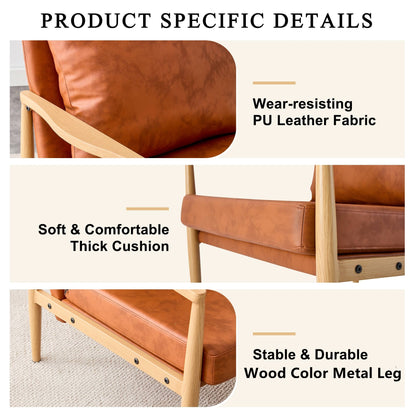 Comfortable Ergonomic Single Faux Leather Home Accent Lounge Side Chair- Brown_22