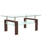 Rectangular Double Layer Tempered Glass Coffee Table with Metal Legs- Clear Glass+Walnut_3