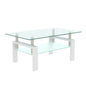 Rectangular Double Layer Tempered Glass Coffee Table with Metal Legs- Clear Glass+White_3