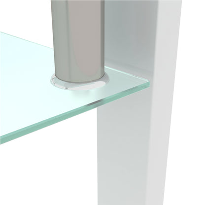Rectangular Double Layer Tempered Glass Coffee Table with Metal Legs- Clear Glass+White_6