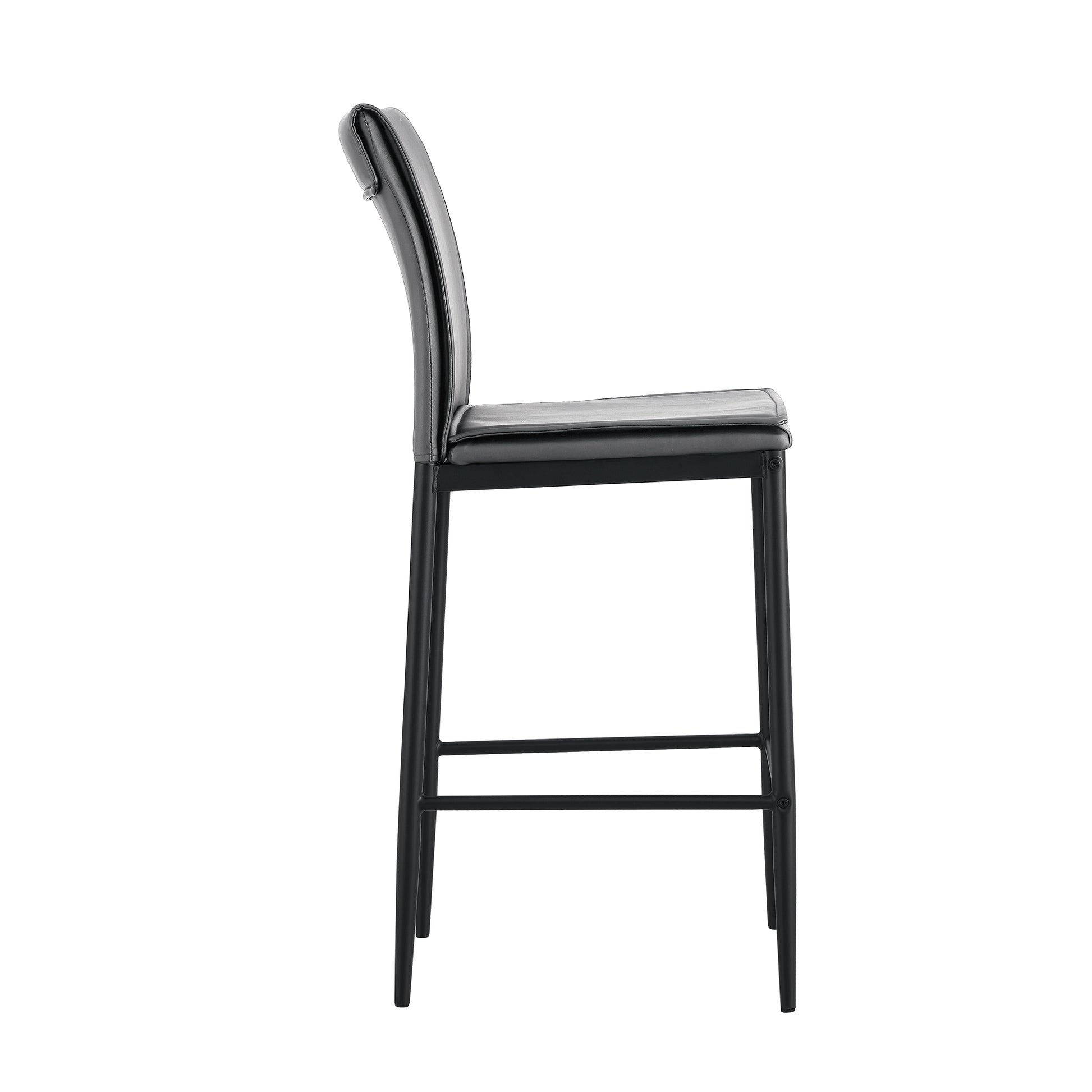 2 Pcs Modern Faux Leather Back Support Bar Chairs with Metal Legs- Grey_4