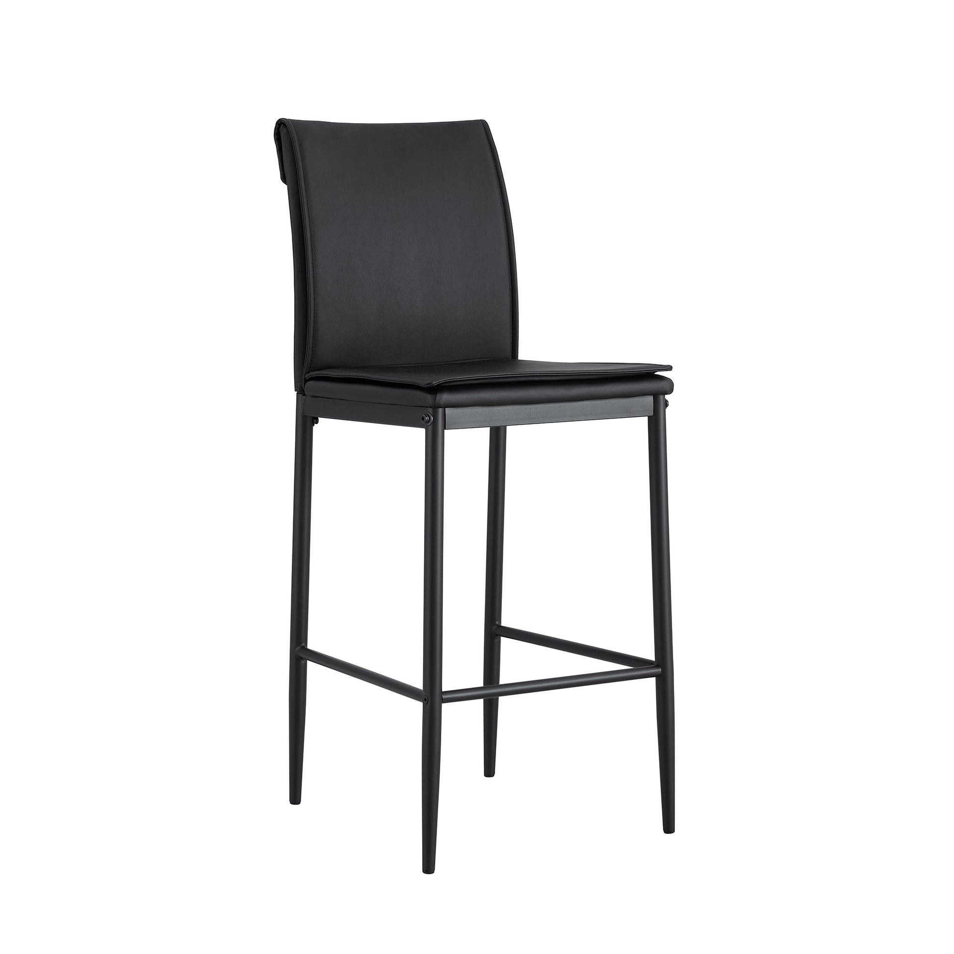 2 Pcs Modern Faux Leather Back Support Bar Chairs with Metal Legs- Black_15