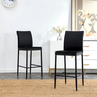 2 Pcs Modern Faux Leather Back Support Bar Chairs with Metal Legs- Black_3