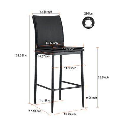 2 Pcs Modern Faux Leather Back Support Bar Chairs with Metal Legs- Black_4
