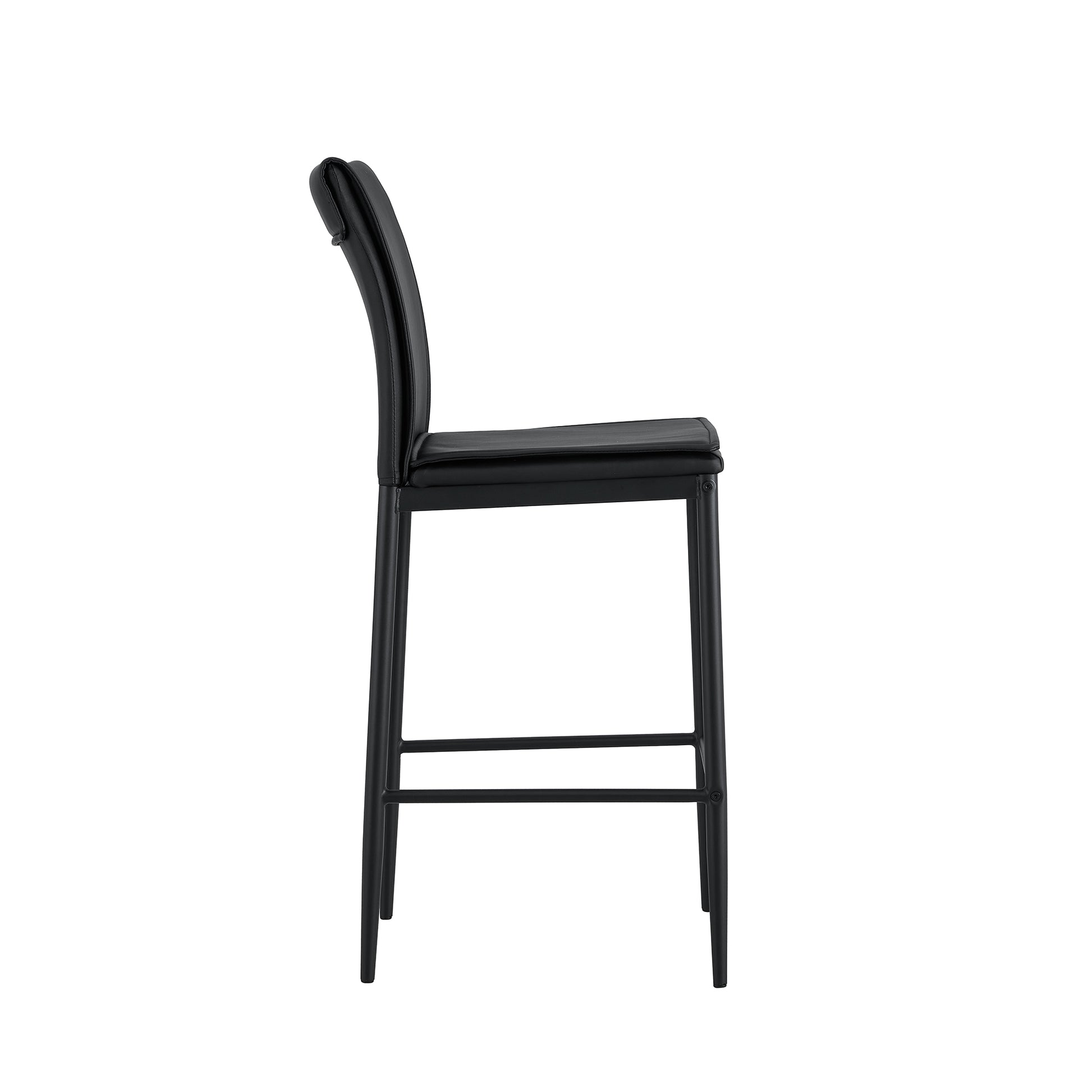 2 Pcs Modern Faux Leather Back Support Bar Chairs with Metal Legs- Black_13