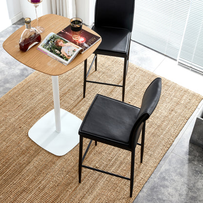2 Pcs Modern Faux Leather Back Support Bar Chairs with Metal Legs- Black_2