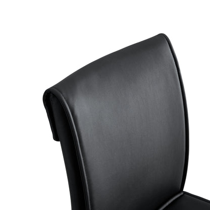 2 Pcs Modern Faux Leather Back Support Bar Chairs with Metal Legs- Black_8