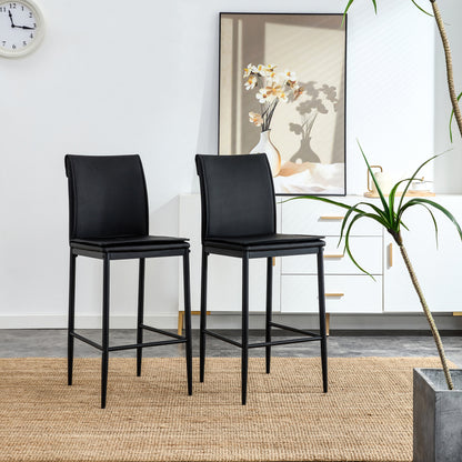 2 Pcs Modern Faux Leather Back Support Bar Chairs with Metal Legs- Black_0