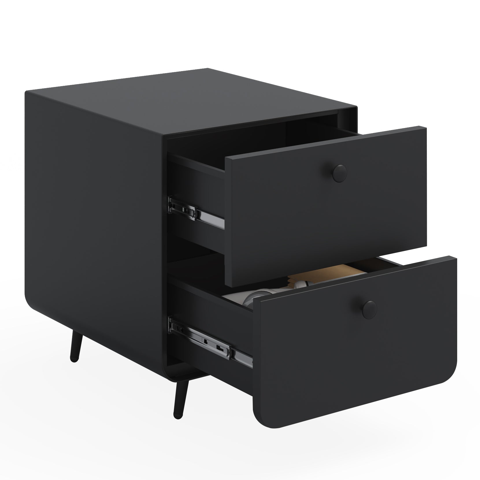2 Drawers Nordic Minimalist Bedside Steel Cabinet with Round Handle- Black_4