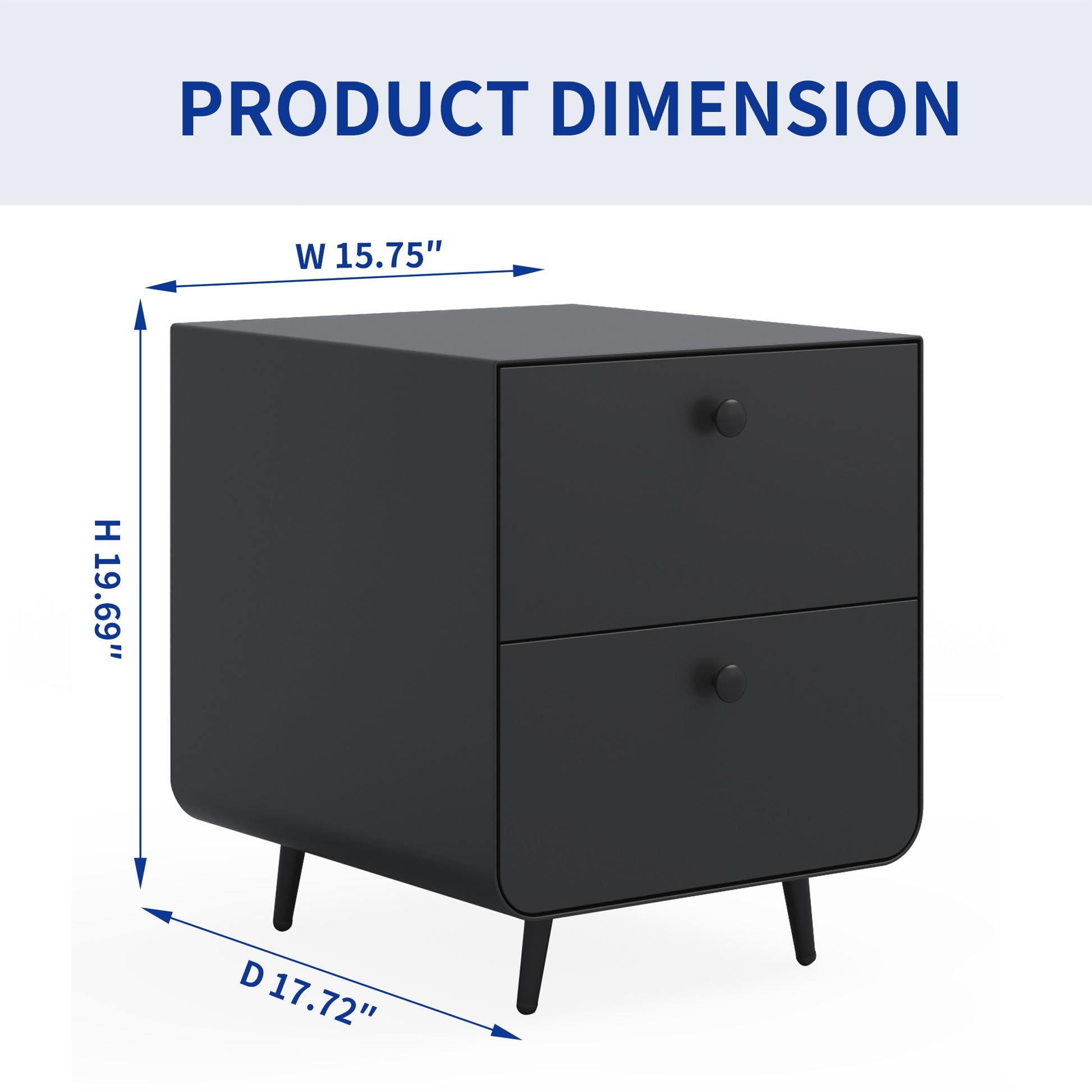 2 Drawers Nordic Minimalist Bedside Steel Cabinet with Round Handle- Black_5