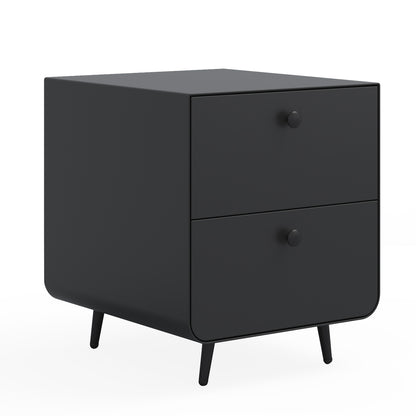 2 Drawers Nordic Minimalist Bedside Steel Cabinet with Round Handle- Black_3
