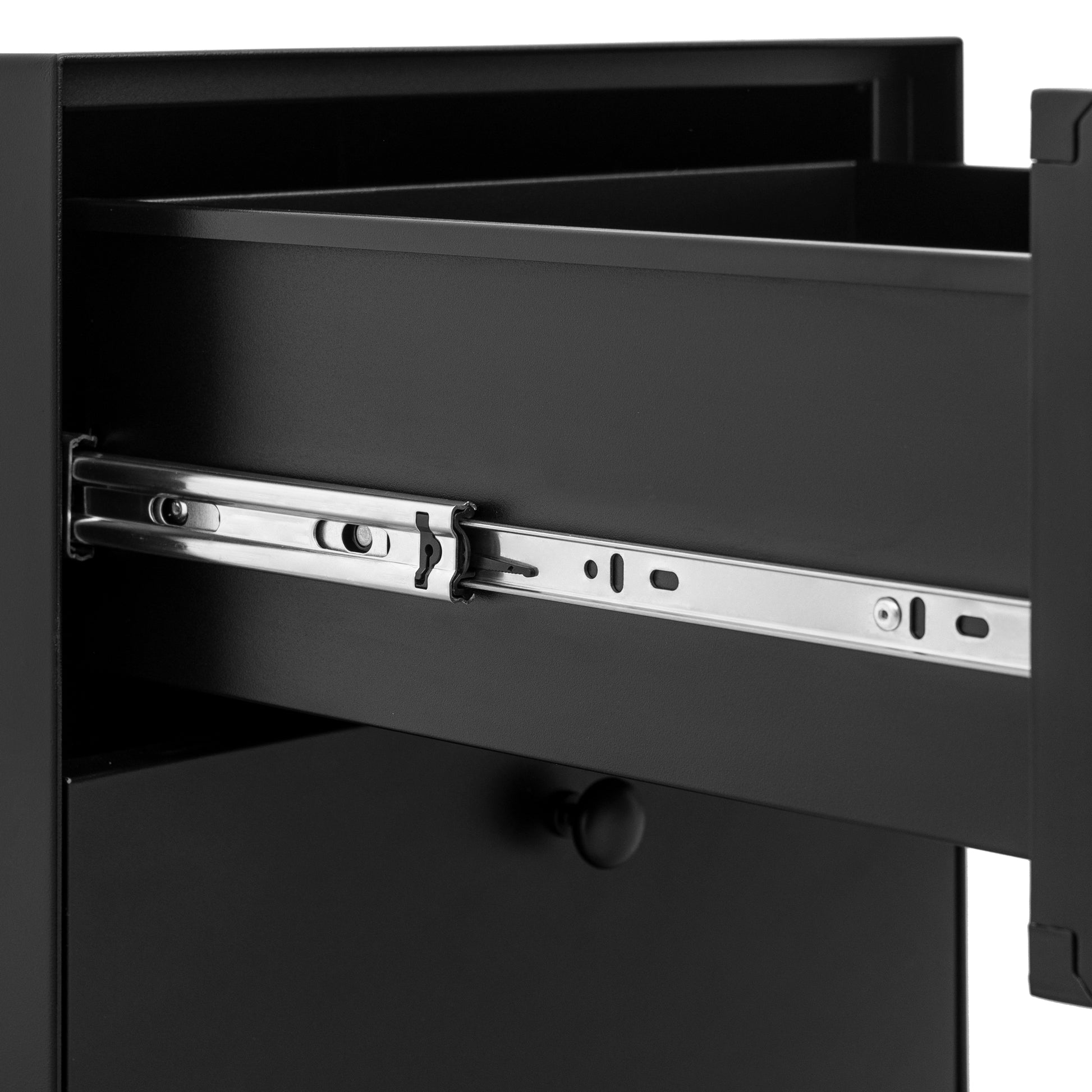 2 Drawers Nordic Minimalist Bedside Steel Cabinet with Round Handle- Black_8