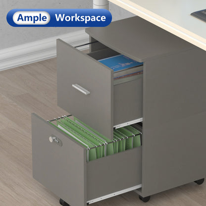 2 Drawers Small Rolling File Office Cabinet Organizer with Lock- Antique Gray_10