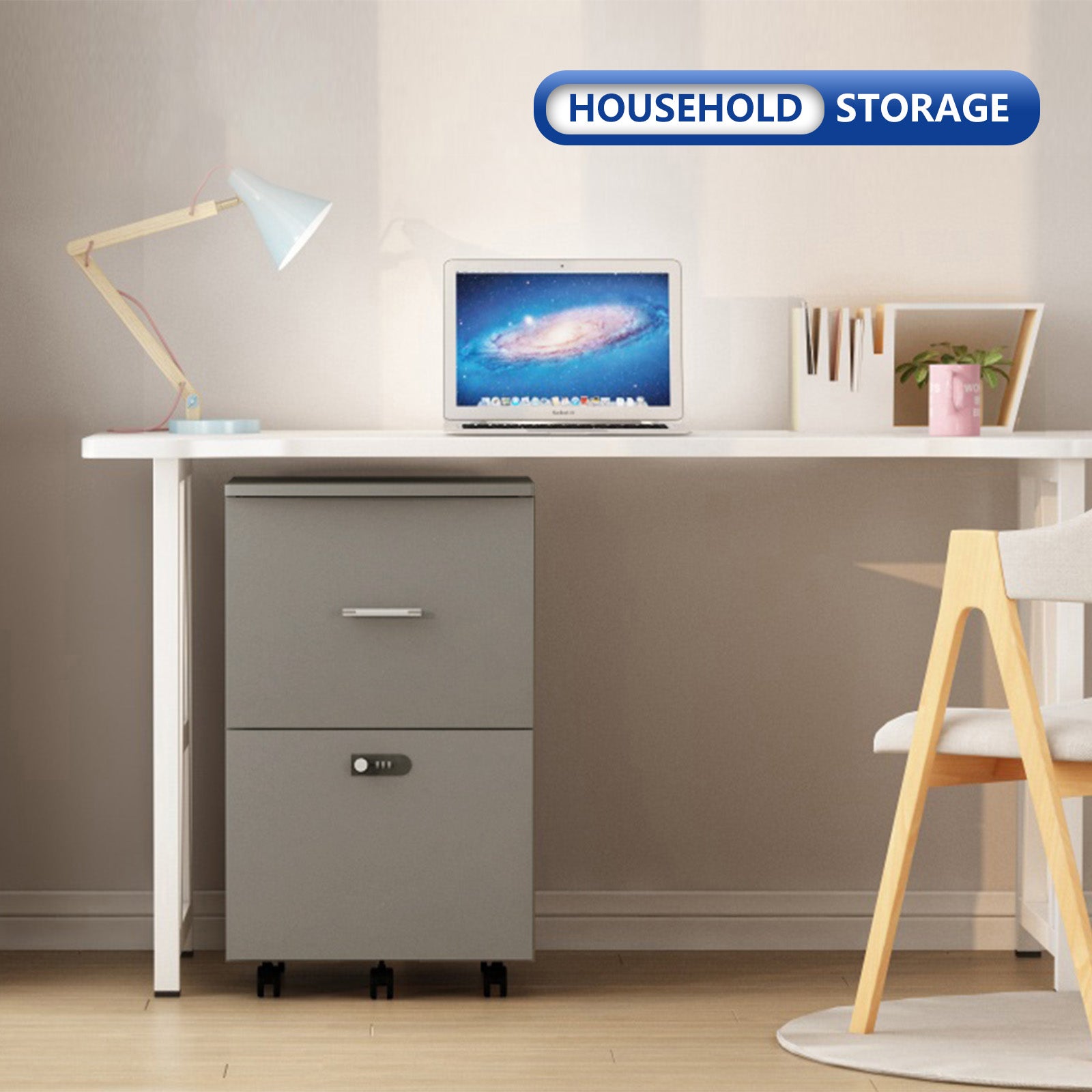 2 Drawers Small Rolling File Office Cabinet Organizer with Lock- Antique Gray_2