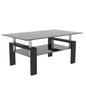 Rectangular Double Layer Tempered Glass Coffee Table with Metal Legs- Black Glass+Black_4