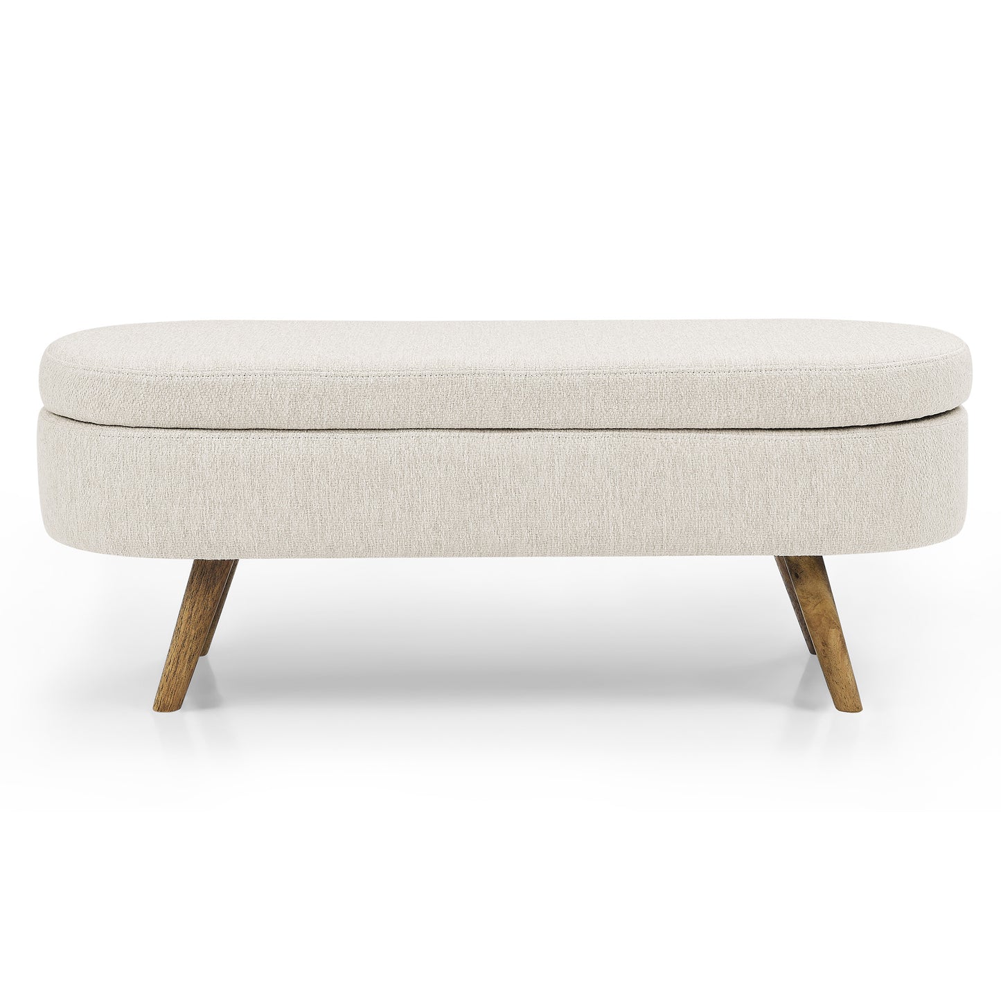 Oval Shaped Ottoman Linen Storage Bench with Wooden Legs- Beige_11