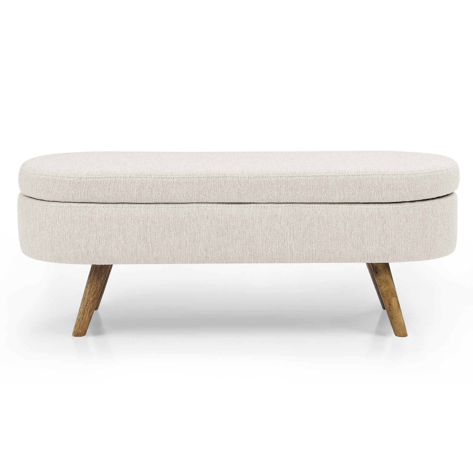 Oval Shaped Ottoman Linen Storage Bench with Wooden Legs- Beige_11