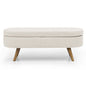 Oval Shaped Ottoman Linen Storage Bench with Wooden Legs- Beige_11