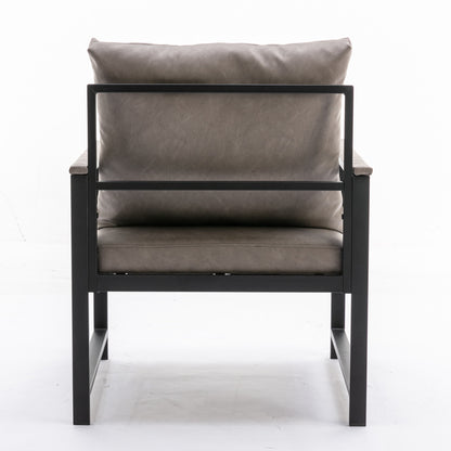 Single Sofa Faux Leather Accent Chair with Black Powder Coated Metal Legs- Gray_7