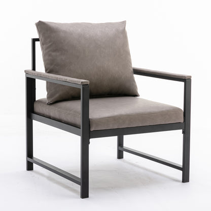 Single Sofa Faux Leather Accent Chair with Black Powder Coated Metal Legs- Gray_3