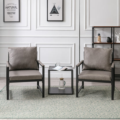 Single Sofa Faux Leather Accent Chair with Black Powder Coated Metal Legs- Gray_12