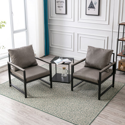 Single Sofa Faux Leather Accent Chair with Black Powder Coated Metal Legs- Gray_13