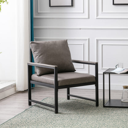 Single Sofa Faux Leather Accent Chair with Black Powder Coated Metal Legs- Gray_11