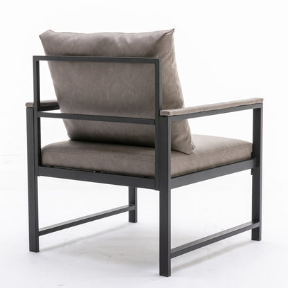 Single Sofa Faux Leather Accent Chair with Black Powder Coated Metal Legs- Gray_6