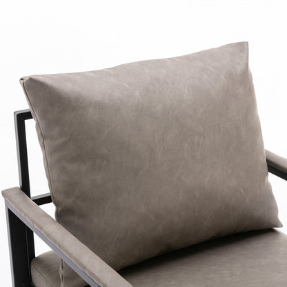 Single Sofa Faux Leather Accent Chair with Black Powder Coated Metal Legs- Gray_8