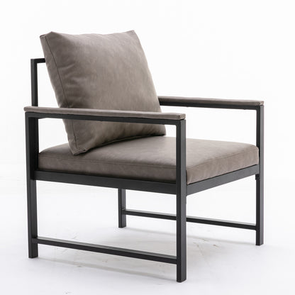 Single Sofa Faux Leather Accent Chair with Black Powder Coated Metal Legs- Gray_4