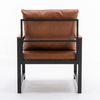 Single Sofa Faux Leather Accent Chair with Black Powder Coated Metal Legs- Orange_7