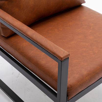 Single Sofa Faux Leather Accent Chair with Black Powder Coated Metal Legs- Orange_9