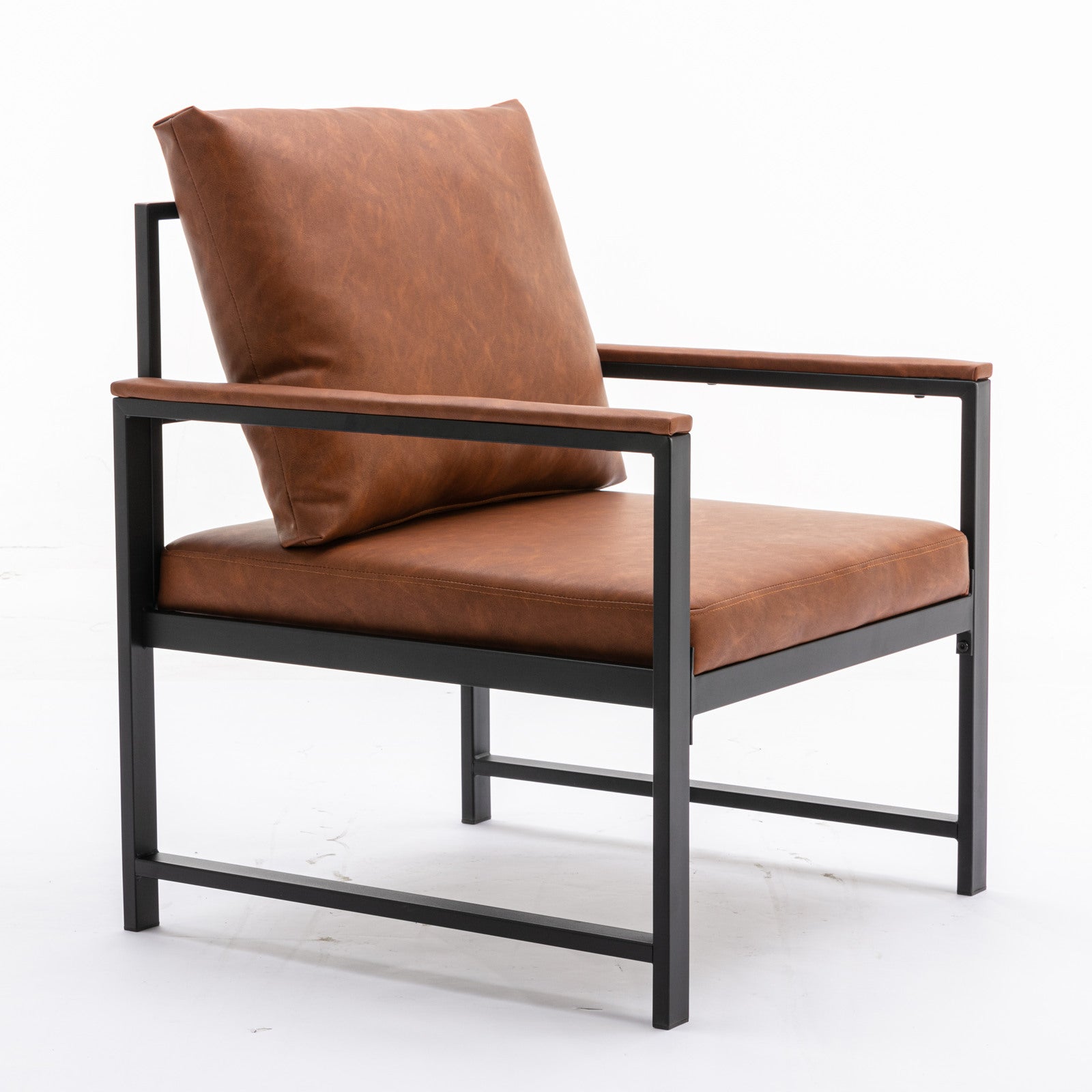 Single Sofa Faux Leather Accent Chair with Black Powder Coated Metal Legs- Orange_4