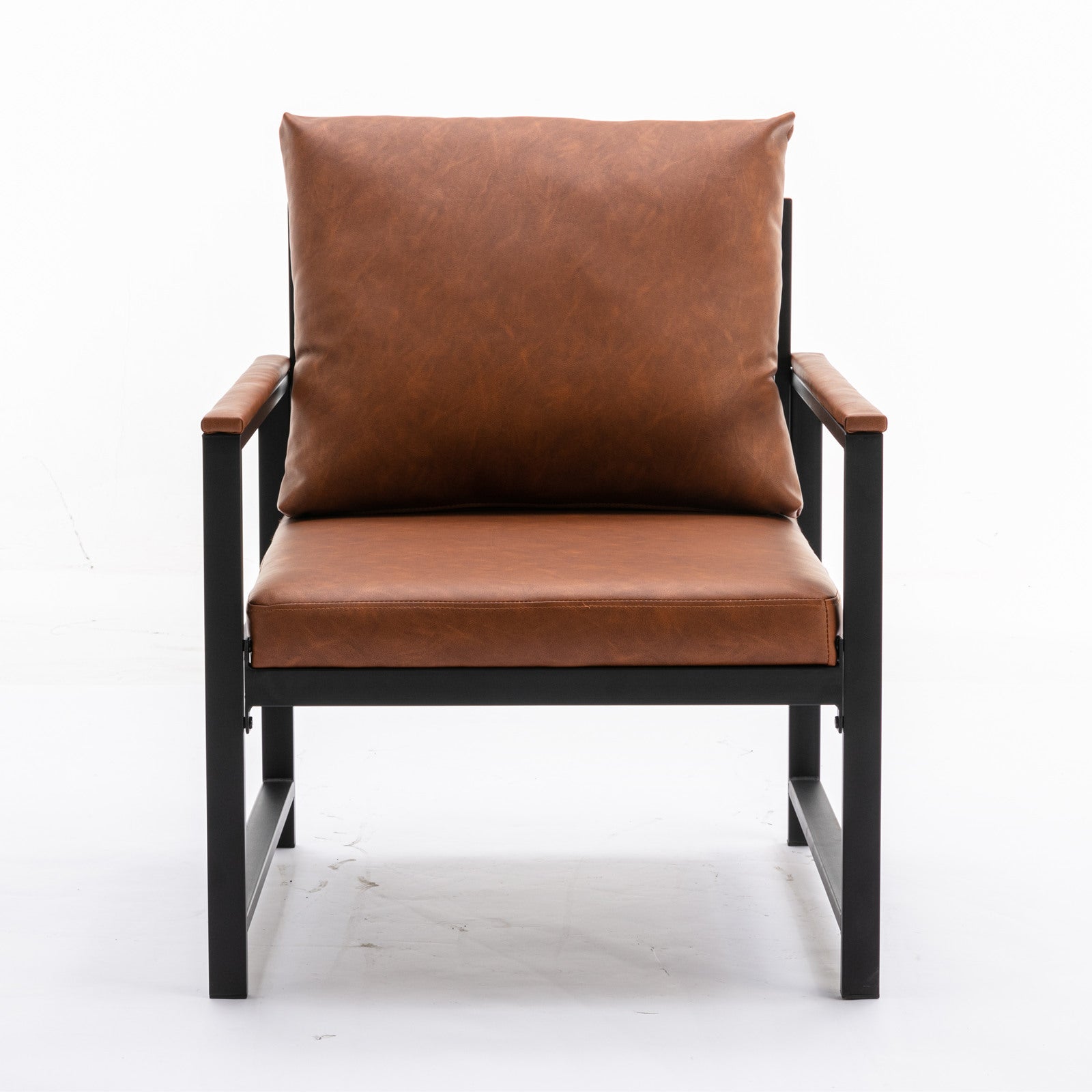 Single Sofa Faux Leather Accent Chair with Black Powder Coated Metal Legs- Orange_2