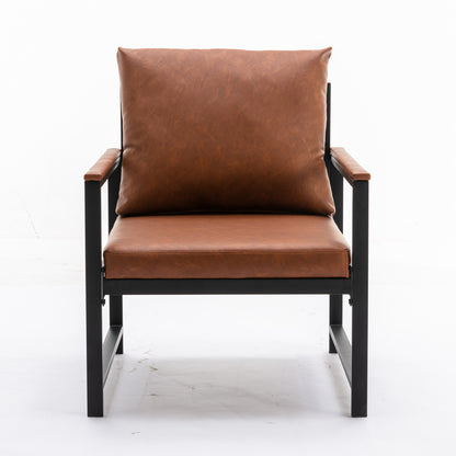 Single Sofa Faux Leather Accent Chair with Black Powder Coated Metal Legs- Orange_2