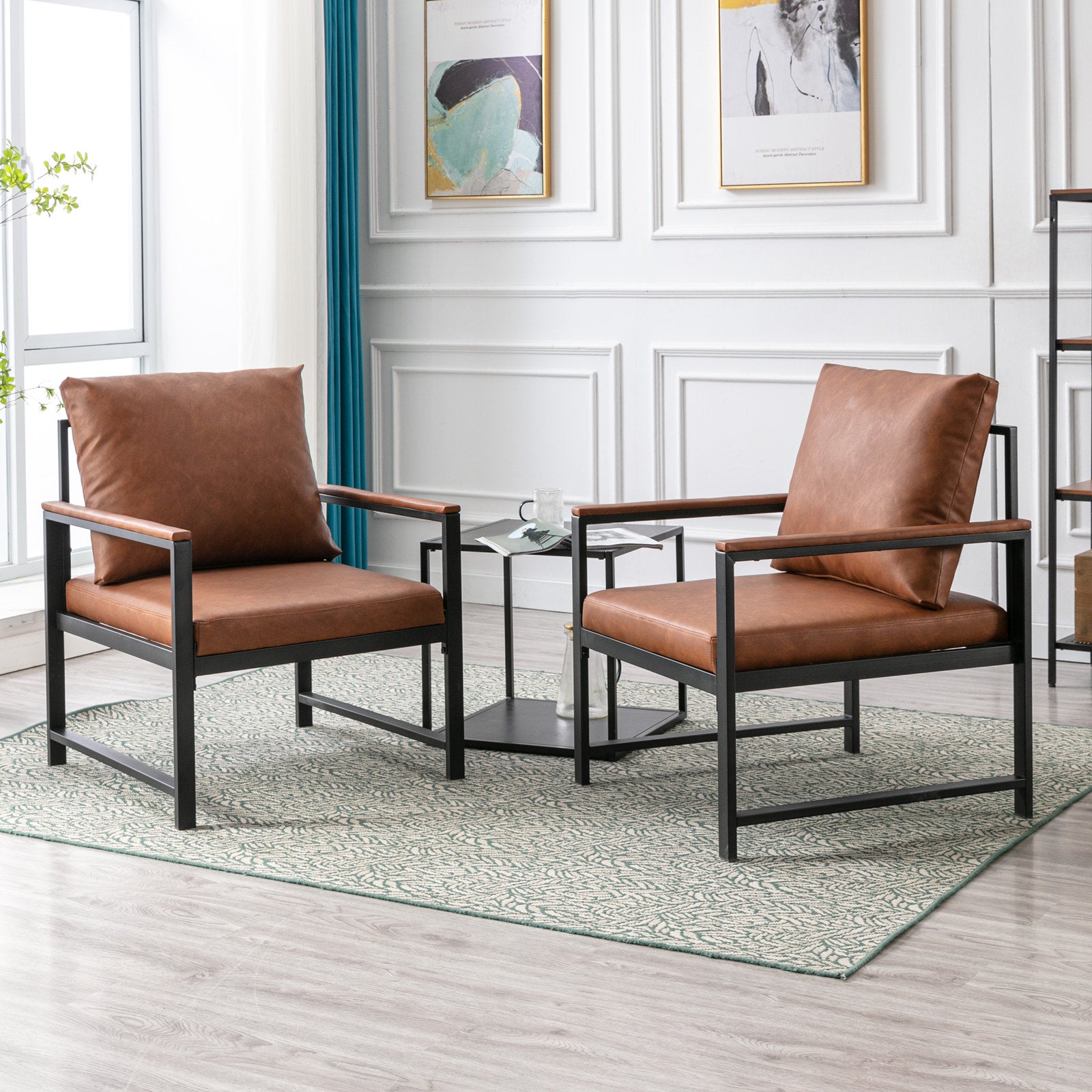 Single Sofa Faux Leather Accent Chair with Black Powder Coated Metal Legs- Orange_12